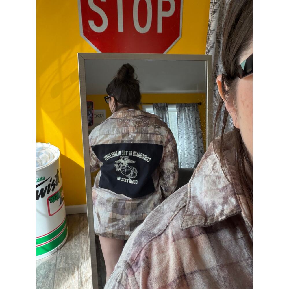 United States Marine upcycled custom flannel shirt black graphic tee on back